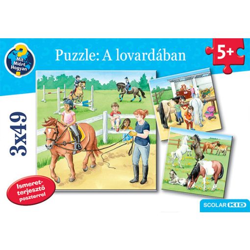 Puzzle: A lovardában - 3 x 49 db - Ismeretterjesztő poszterrel