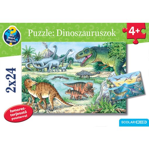 Puzzle: Dinoszauruszok - 2 x 24 db - Ismeretterjesztő poszterrel